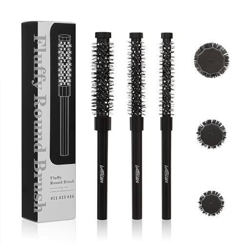3pcs Small Round Hair Brush for Short Hair - Barrel Hair Brush for Blow Drying, Aluminum Round Brush for Bobs, Bangs, Lobs, Roots, Curling, Pixie Cuts, Straight Hair - Black