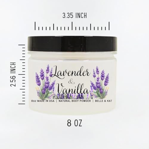 Lavender Vanilla Scented Talc Free Body Powder for Men, Perfume Dusting Powder for Women, Bath Powder with Fragrance & Essential Oil, 8oz Container, Stay Fresh