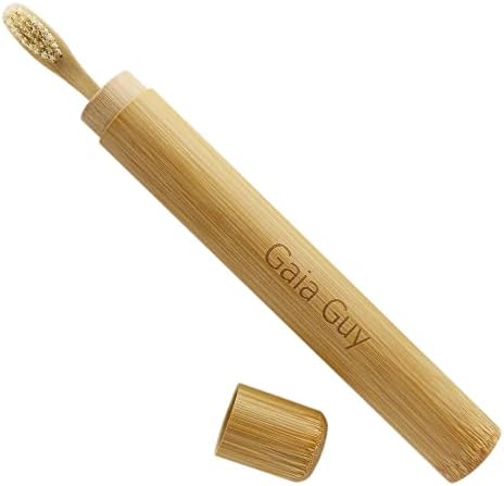 Gaia Guy Bamboo and Boar Bristle Toothbrush (4 Pack) + Travel Case & Silk Dental Floss | 100% Compostable Bristles and Floss | Eco-Friendly Dental Set | Biodegradable & Compostable Wooden Toothbrushes
