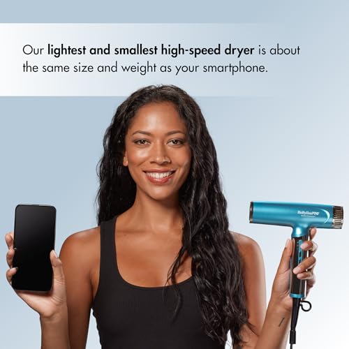 BaBylissPRO Nano Titanium Professional Nano Light Ionic Dual-Voltage Lightweight Hair Dryer, Portable Travel Professional Styling Tool with Diffuser, Blow Dryer Set for All Hair Types