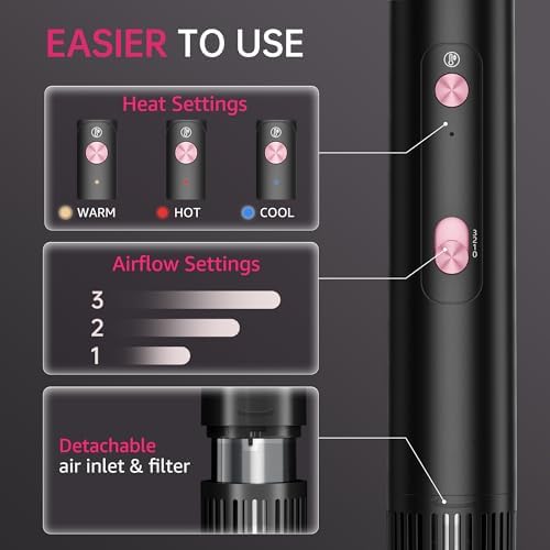 SKIMI Hair Dryer Brush and Blow Dry Brush, Multi-Hot Air Styler with 110000RPM Brushless Motor, Hot Air Brush for Fast Drying Curling Volumizing Straightening&Styling, High-Speed (Black&Blush Red)