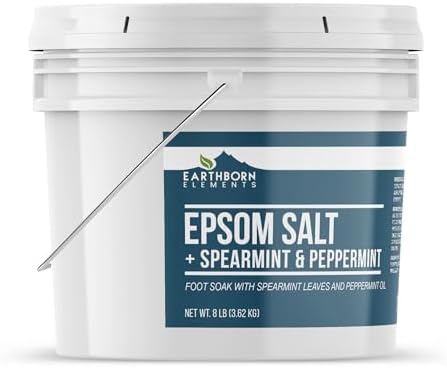 Earthborn Elements Spearmint & Peppermint Epsom Salt Foot Soak, 1 Gallon Bucket, Minty Aroma, With Real Spearmint Leaves (8 Pounds)