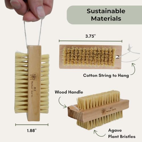 Bamboo Nail Brush (2 Pack), Natural Wooden Double-Sided Scrub Brush with Firm Sisal Bristles, Perfect for Fingernails & Toenails, Eco-Friendly Nail Cleaner for Bathroom & Travel, Durable & Easy to Use