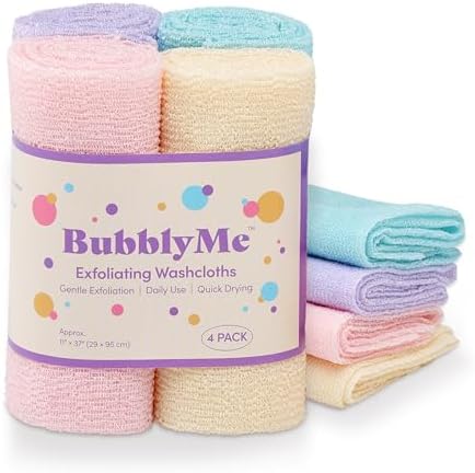 Korean Exfoliating Washcloths [4 Pack] – Daily Body Scrubber Towels for Shower, Back & Full-Body Use – Quick-Drying Bath Cloth for Glowing Skin