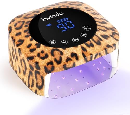 Lavinda LED Nail Lamp UV Light for Gel Nails 54W Cordless Rechargeable UV Lamp Nail Light with 4 Timer, 2X Faster Professional Gel Polish Curing Nail Dryer for Salon Use-Leopard Print
