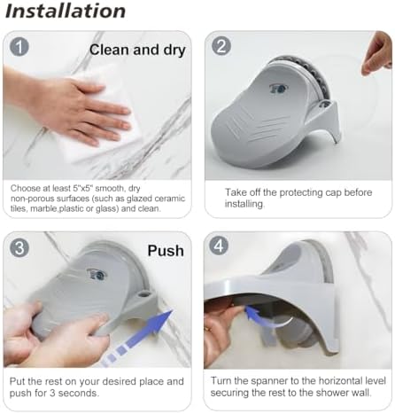 GH Upgraded Robust Grip Shower Foot Rest for Shaving Legs Non Slip Powerful Suction Cup Step aid Portable Stool for Inside Shower -Gray