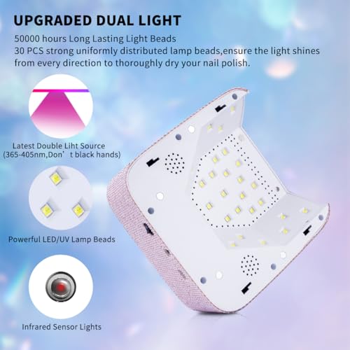 Cordless UV LED Nail Lamp,72W Rechargeable Nail Dryer Gel Polish Light with Large LCD Display,Rechargeable Nail Curing Lamp for Salon & Home (Pearl Pink)