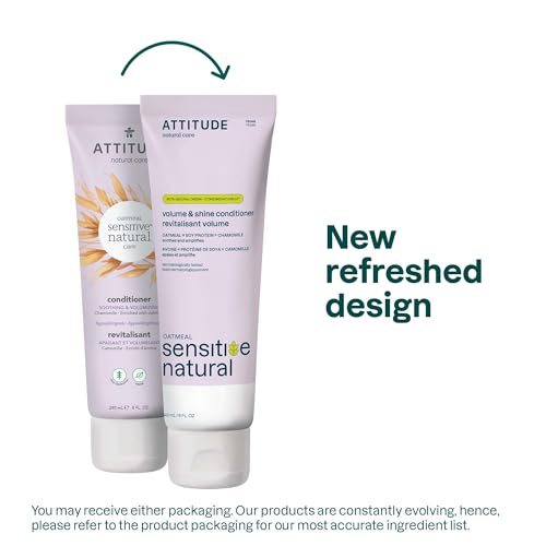 ATTITUDE Hair Conditioner for Sensitive Dry Scalp, For Thin Hair, Soothing Oat, Naturally Derived Ingredients, Dermatologically Tested, Vegan Detangler, Volume and Shine, 8 Fl Oz