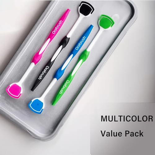 Soft Bristles Tongue Brush for orabrush - Gentle on Gag Reflex，Ergonomic Design, Freshens Breath for Improved Dental Hygiene，4 Tongue Scrapers - 4 pack