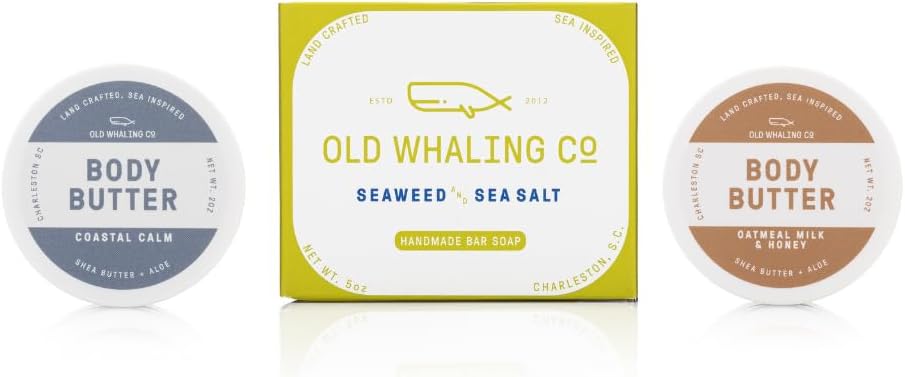 Old Whaling Co Bestselling Discovery Kit | set of 3 products | 3 bestselling scents | travel friendly | bar soap + 2 travel size body butters | Oatmeal Milk & Honey | Coastal Calm | Seaweed & Sea Salt