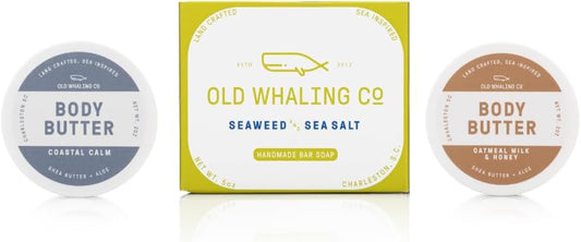 Old Whaling Co Bestselling Discovery Kit | set of 3 products | 3 bestselling scents | travel friendly | bar soap + 2 travel size body butters | Oatmeal Milk & Honey | Coastal Calm | Seaweed & Sea Salt