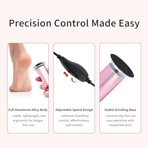 Dermave Electric Foot Callus Remover – Pedicure Tool with 60pcs Sanding Discs, Electric Foot Callus Remover, Callus Remover for Feet - Foot File for Dead Cracked Skin, Men/Women (Pink)