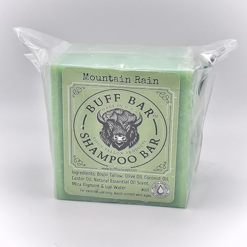 Pure Bison Tallow Buff Shampoo Bar, Mountain Rain, (2 pack) - Scents of Sea Salt, Moss, & Freesia - Cleans, Moisturizes, Naturally Derived, No Dyes, No Chemicals, No Preservatives