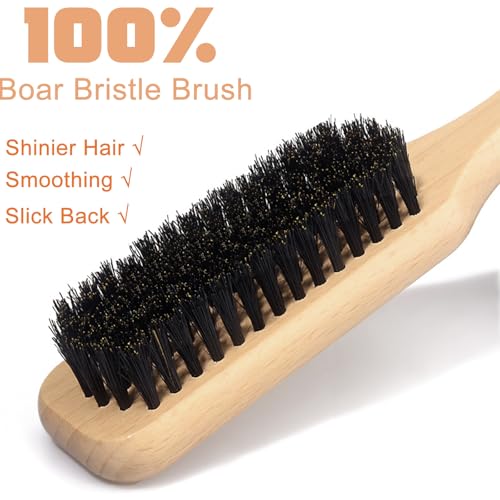 4-in-1 Styling Cream for Flyaways, Curl Defining & Shine – with Slick Back Boar Bristle Brush & Hair Wax Stick – Smooth Sleek Hair Tamer Set, Non-Greasy, for Women & Kids