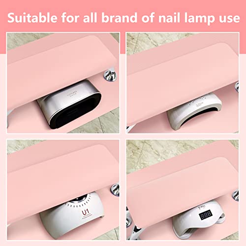 Nail Arm Rest for Acrylic Nails with Nail Table Mat, Microfiber Leather Nail Hand Rest Cushion for Nails, Soft Hand Pillow Footstool with Foldable Nail Art Hand Rest Pad for Nail Tech Use (Pink)
