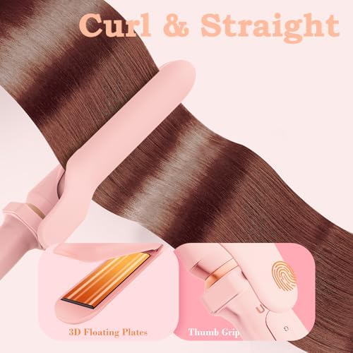 Ufree 5 in 1 Curling Iron with Ceramic Barrels (0.35"-1.25"), Curling Wand Set with Flat Iron Hair Straightener, Instant Heat Up, Dual Voltage Hair Curler, Gifts for Women, Pink