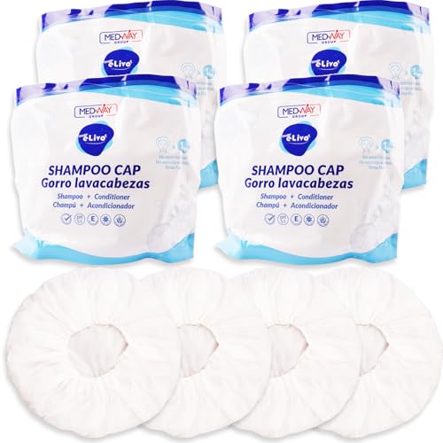 MedVance No Rinse Shampoo Cap | Rinse Free Shower Cap that Shampoos & Conditions | PH Balanced & Hypoallergenic Waterless Hair Wash | 4 Pack