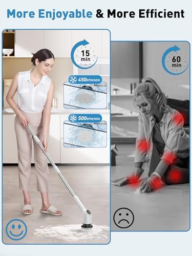 Electric Spin Scrubber for Cleaning Bathroom, Shower Scrubber Cordless Cleaning Brush with IPX7 Waterproof & 2 Speed,Cleaning Brush Cleaning Supplies for Shower Tub Kitchen Tile Toilet Silver