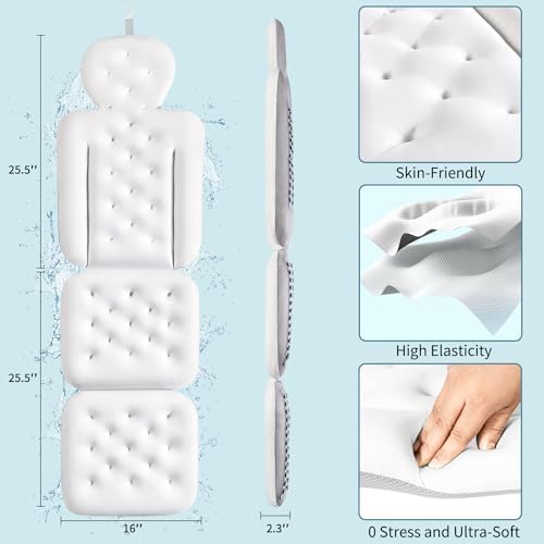 Full Body Bath Pillow for Bathtub, Thick Bathtub Cushion with Laundry Bag, Luxury Tub Pillow for Bath for Headrest Neck and Back Support White 51" x 16"