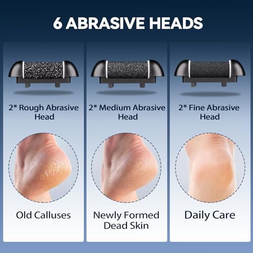 Rechargeable Electric Callus Remover for Feet with 6 Roller Heads, Dual-Speed Foot File, Waterproof Pedicure Kit 20 in 1 for Smooth Skin and Foot Spa