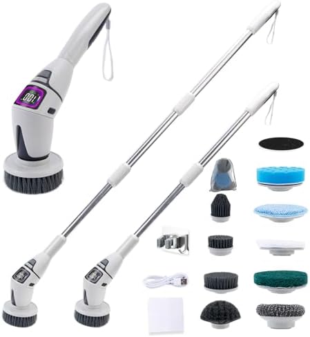 SpinWiz 2025 Model 10 in 1 Electric Spin Scrubber with 10 Replaceable Brushes | Spin Brush for Cleaning | Upgraded Battery | Electric Scrubber | Shower Scrubber with Long Handle