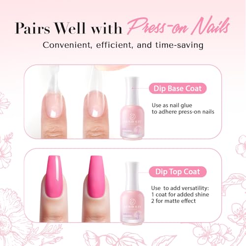 AZUREBEAUTY Low Odor Dip Powder Liquid Set, 15ml/0.5oz Upgraded Clear Base, Activator, Top Coat & Brush Saver,No Lamp Needed for Nail Kit