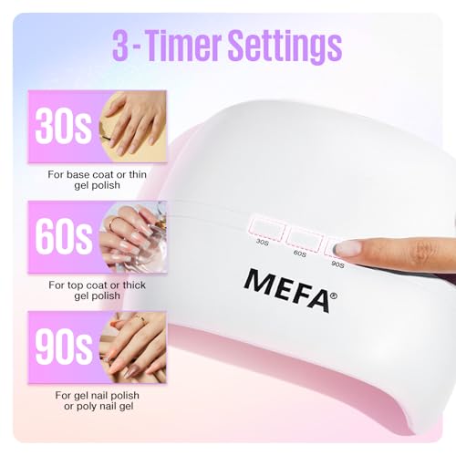 MEFA UV Nail Lamp with Base and Top Coat, 72W UV Light for Gel Nails with 21pcs Lamp Beads, 3 Times for Gel Polish Fast Curing, LED Dryer with Base and Top Coat
