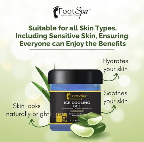 Foot SPA - Massage Cooling Gel for Pedicure Treatment with Menthol, Camphor, Peppermint and Eucalyptus Oil, Professional Strength Foot and Leg Ice Cooling Gel Therapy, Relives Tired Aching Feet, 4 oz
