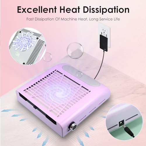 Nail Dust Collector for Arylic Gel Nail, 80W Nail Vacuum Dust Collector Extractor with Reusable Filter & Brush, Adjustable Electric Nail Fan Cleaner Machine for Nail Tech Manicure, Low Noise