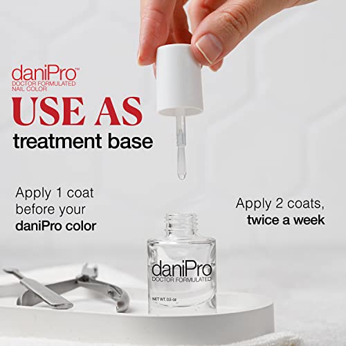 daniPro Doctor-Formulated Clear Base Coat Nail Polish, 0.5 oz - Base Coat Nail Polish with Undecylenic Acid, Vitamins & Biotin - Nail Base Coat for Stronger, Healthier Nails, Manufactured in the USA