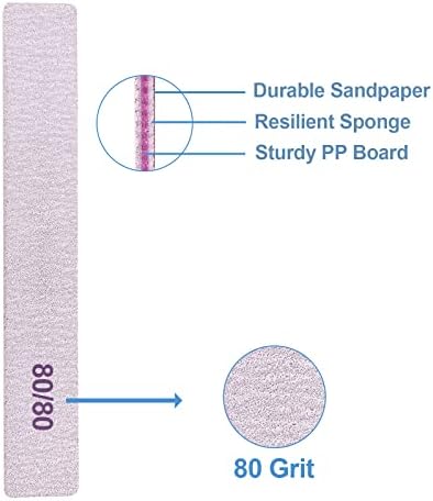 80/80 Grit Nail Files, Emery Boards Nail File for Acrylic and Gel Nails, Coarse Nail File Double Sided 80 Grits Emory Professional Filers Reusable Washable Manicure Square Gray (50 Pcs 80/80 Grit)