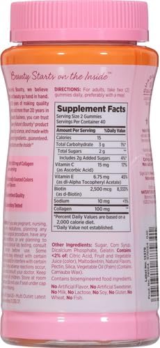Nature's Bounty Optimal Solutions Hair, Skin & Nails with Biotin and Collagen, Citrus-Flavored Gummies Vitamin Supplement, 2500 mcg, 80 Ct (Pack of 2)