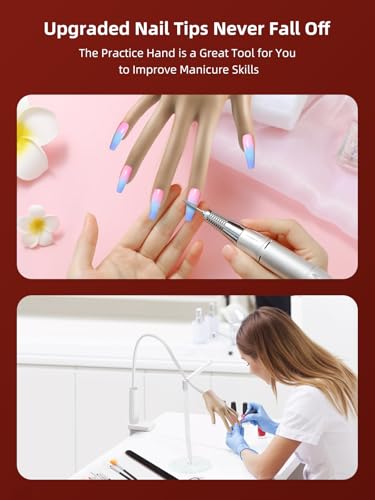 Practice Hand for Acrylic Nails - Nail Tips Won't Fall off Fake Hand - Flexible Movable Nail Practice Hand - Mannequin Hand For Nails - Nail Hand for DIY Nail Manicure