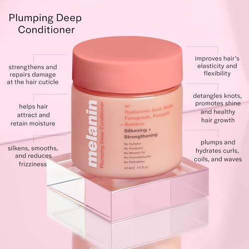 Melanin Haircare Plumping Deep Conditioner, 14oz, Moisturizing Hair Mask with Hyaluronic Acid and Biotin