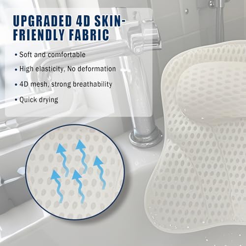 Bath Pillow Bathtub Pillow, Thick Padded Ergonomic Bathtub Headrest for Tub Neck and Back Support with Soft 4D Mesh Fabric and Six Non-Slip Suction Cups, Bath Pillows for Bath Accessories