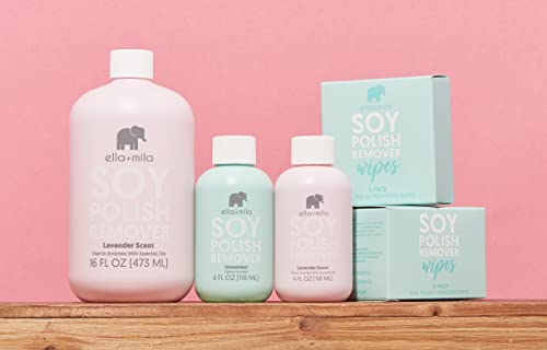 ella+mila Soy Nail Polish Remover Non-Acetone Nail Polish Remover - Non-Toxic Fingernail Polish Remover - For Natural Nail Polishes - Unscented & Enriched With Vitamins A, C & E(4 fl oz) Teal