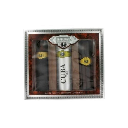 Cuba Gold Gift Set by Fragluxe - 3.3 oz Eau De Toilette Spray + 3.3 oz After Shave Spray + 6.7 oz Body Deodorant Spray for Men - Scent of Bergamot, Lavender, Woods and Jasmine | Ideal for Night Wear