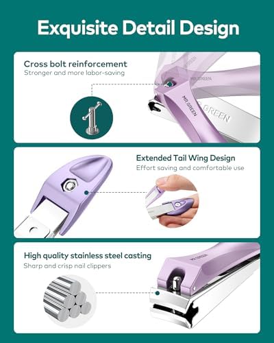 MR.GREEN Nail Clippers with Nail File,Anti Splash Nail Clipper Set for Thick Nails,Medical Grade Stainless Steel Professional Nail Cutter,Sharp and Durable fingernail Clipper for Men and Women(Purple)