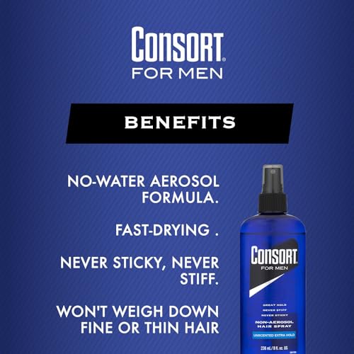 Consort Hair Spray 8 Ounce Unscented Extra Hold Pump Non-Aero (236ml) (3 Pack)