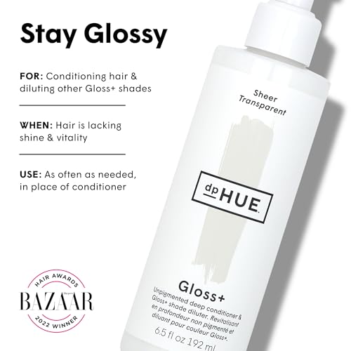 dpHUE Gloss+, Sheer - 6.5 oz (8-12 Applications) - Unpigmented Deep Conditioner & Shade Diluter - Paraben, SLS & SLES Sulfate Free - Vegan, Leaping Bunny Certified