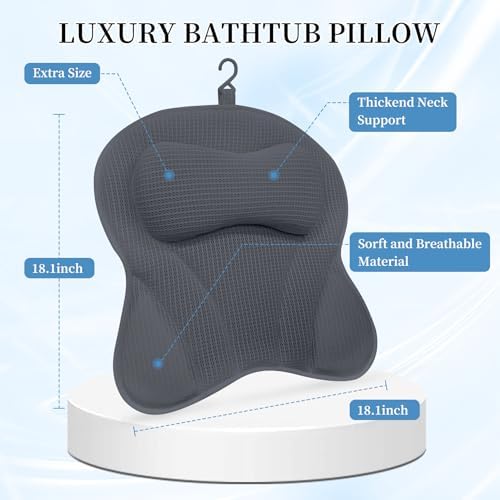 Bath Pillows for Head and Neck Support, Soft 5D Air Mesh Bath Tub Pillow with 6 Non Slip Suction Cups, Luxury Bathtub Pillows, Bathtub Accessories for Women and Men