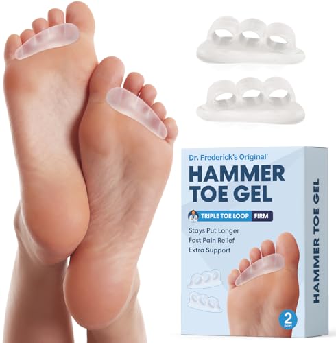 Dr. Frederick's Original Hard Hammer Toe Gels - 2 Pairs - Hammertoe Support Crest for Women & Men - Cushion & Temporary Splint for Toe Alignment, Crooked Toes, and Pain Relief - Clear - 3 Loop Design