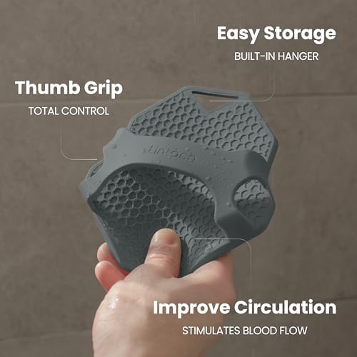 Shower Scrubbers for Men Shower Exfoliating Body Scrubber, Ergonomic Silicone Body Scrubber, Reusable, Hygienic Bath Loofah for a Smooth Skin, Gray