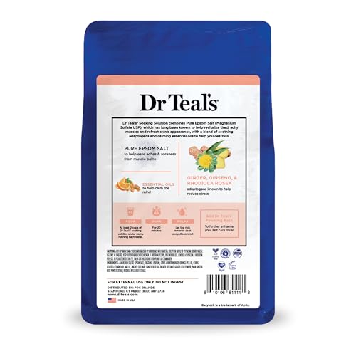 Dr Teal's Pure Epsom Salt Stress Relief with Ginseng & Ginger Essential Oils, 3 lbs (Pack of 4)