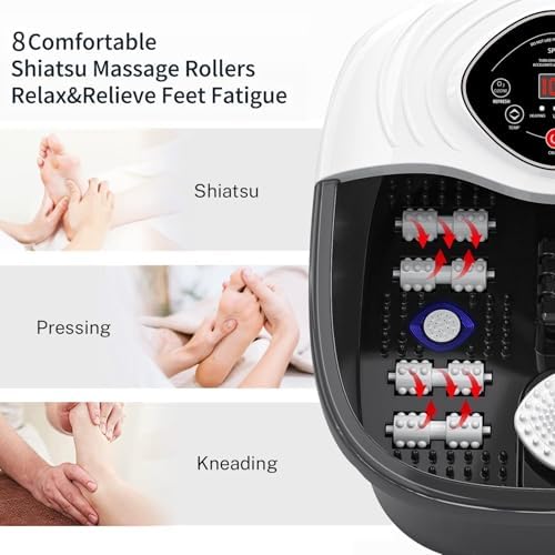 Foot Spa Bath Massager with Heat, Shiatsu Rollers, UV & Ozone Bubbles - Includes Tea Tree Oil Epsom Salt, Relieves Stress and Foot Pain - Home Pedicure Soak Tub Gift for Women/Men, Mom/Dad