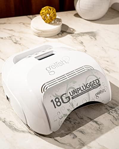 Gelish 18G Unplugged LED Light - Portable, Rechargeable, 36W, White & Silver, Intelligent Power Assist, Motion Sensors, Timer, Magnetic Tray, Ergonomic Design Gel Lamp, Nail Lamp, Gel Nail Light