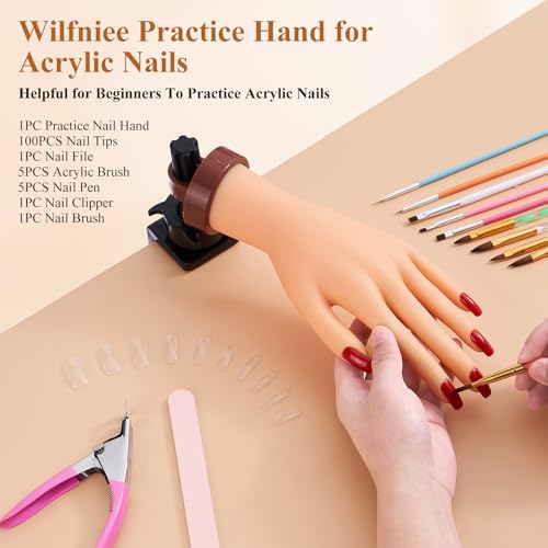 Practice Hand for Acrylic Nails: Rubber Nail Hand with Stand - Fake Manicure Hand to Practice Acrylic Nails for Beginners