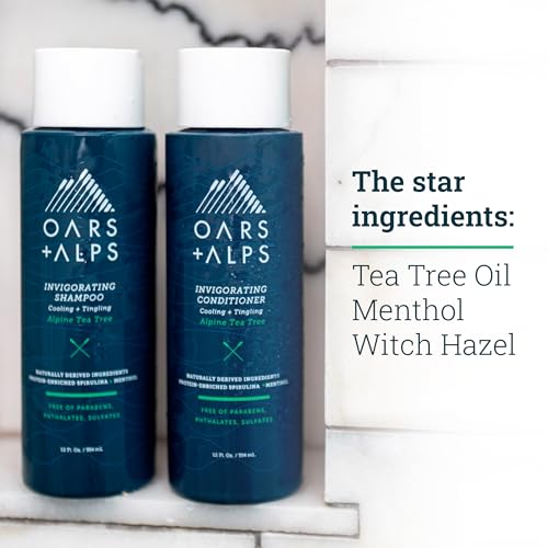 Oars + Alps Men's Sulfate Free Hair Shampoo and Conditioner Set, Infused with Witch Hazel and Tea Tree Oil, Alpine Tea Tree, 12 Fl Oz Each