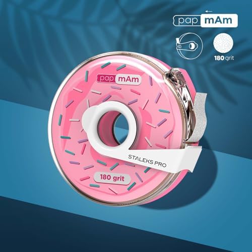 Staleks Pro Disposable White Abrasive Tape papmAm Expert – 180 Grit – 7m Roll in Plastic Case – Glueless Replaceable Abrasive – Professional Nail Shaping – Manicure & Pedicure