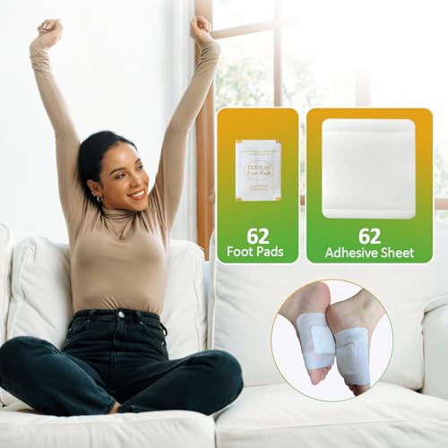 62 Pads Foot Pads Natural Turmeric & Ginger, Wormwood, Bamboo Vinegar, 62Pads Goodnight Pads Included 62 Adhesive Sheets